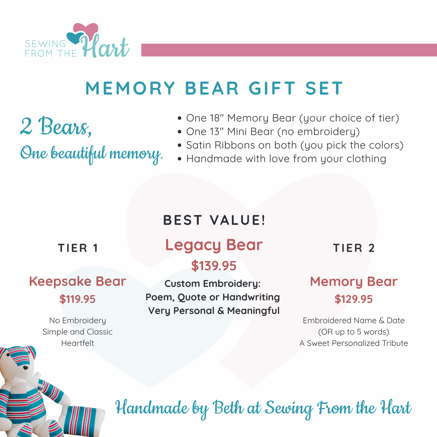 Memory Bear – Choose Keepsake, Memory, or Legacy | Handmade from Loved One’s Clothing