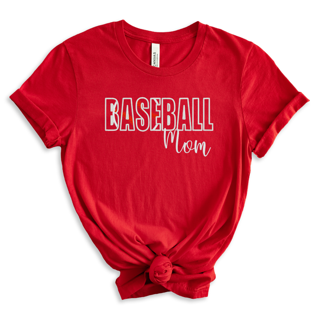 Baseball Mom" Glitter HTV Embroidered T-Shirt