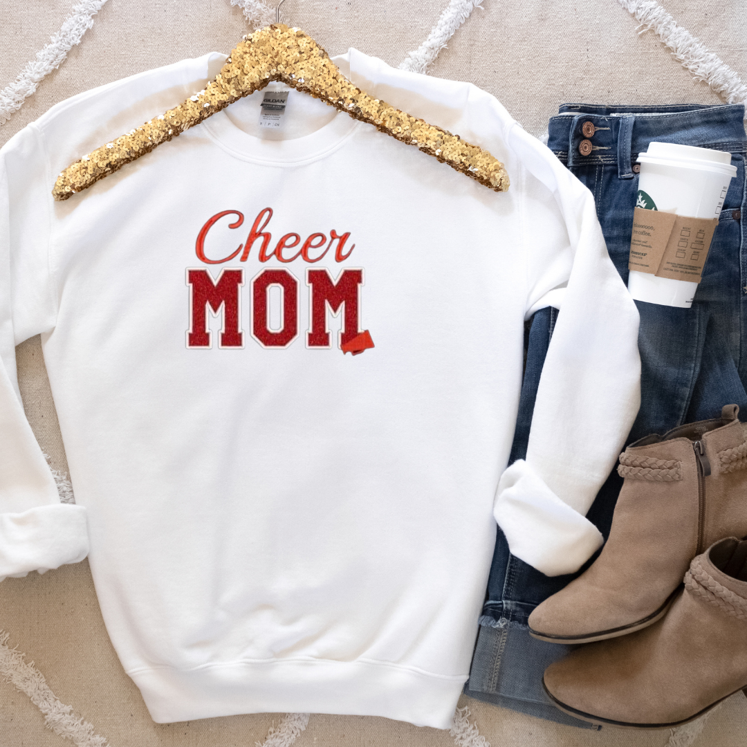 Stylish Cheer Mom Crewneck Sweatshirt | Personalized Embroidery | Gildan Fabric