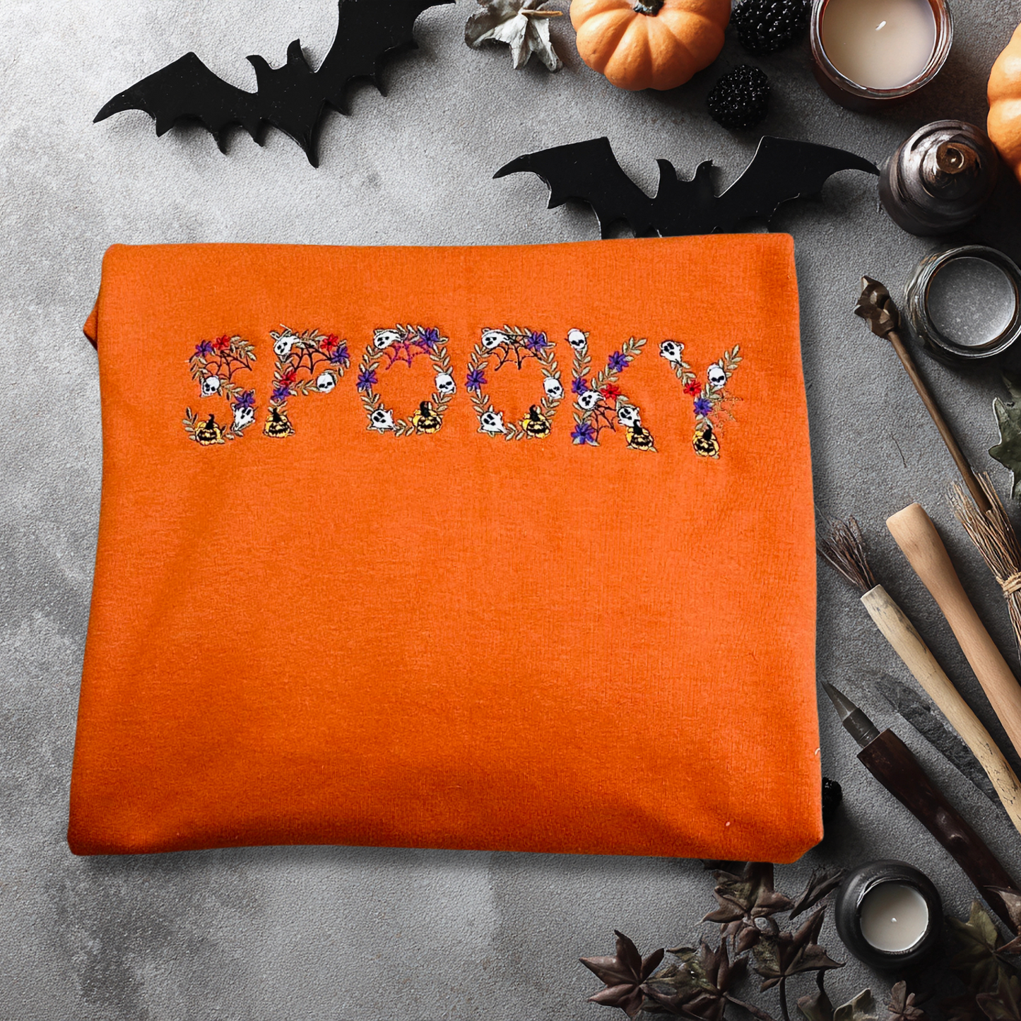 Custom Halloween Hoodie – Embroidered Spooky Word Sweatshirt – Gildan Softstyle