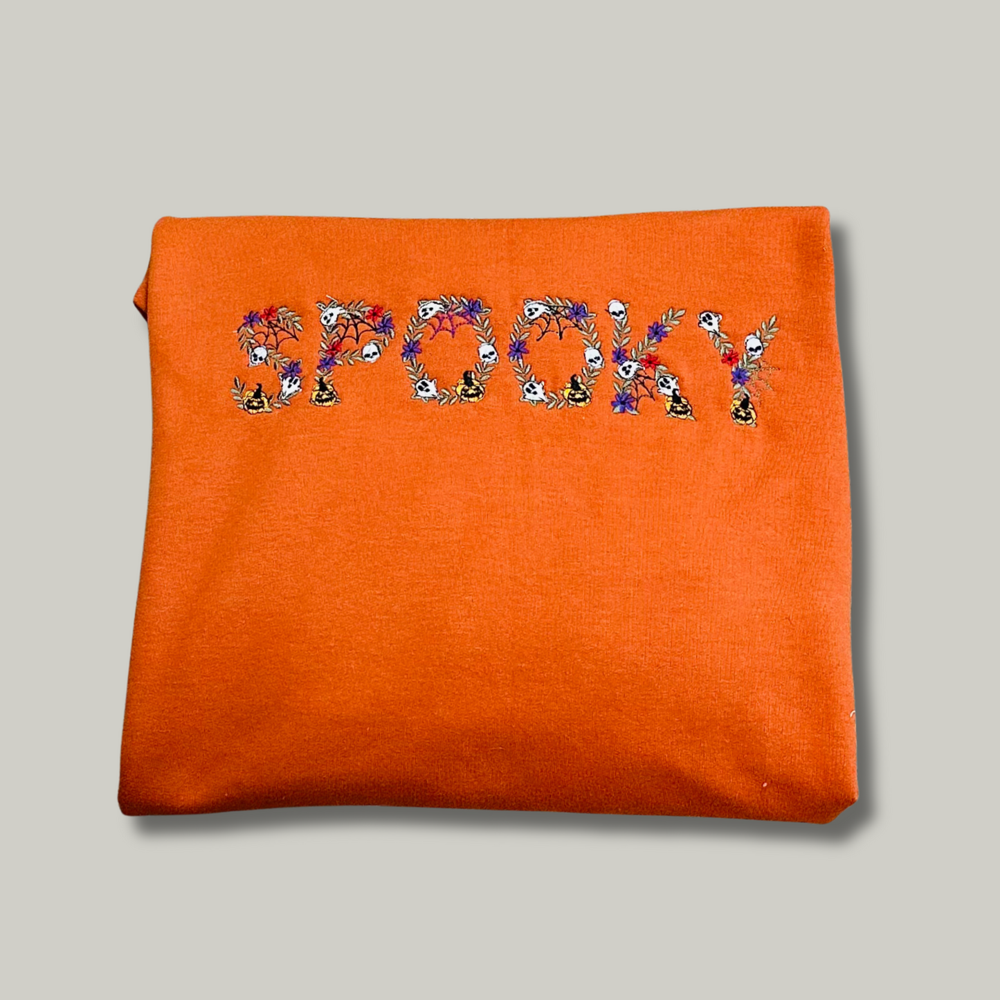 Custom Halloween Hoodie – Embroidered Spooky Word Sweatshirt – Gildan Softstyle