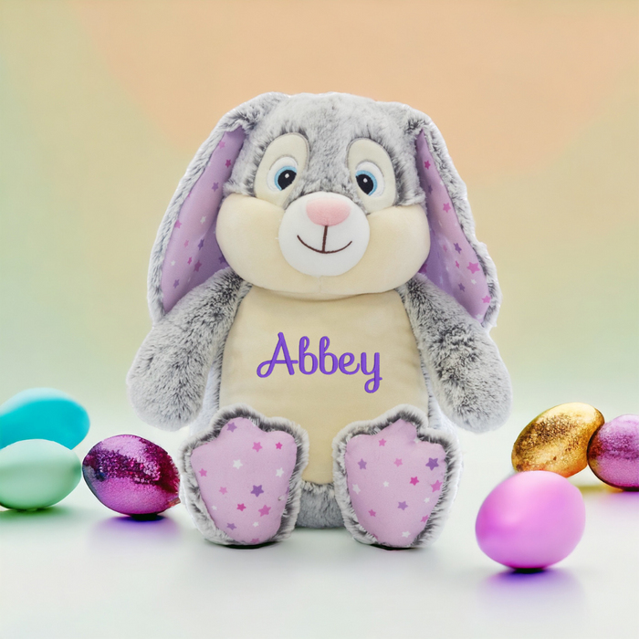 
Welcome the joy of Easter with our delightful Personalized Purple Embroidered Easter Bunny! Standing tall at 18 inches, this cuddly companion is a charming addition