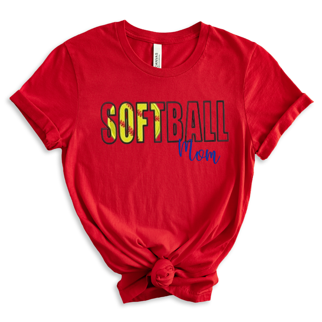 Sparkling Softball Mom Embroidered T-Shirt