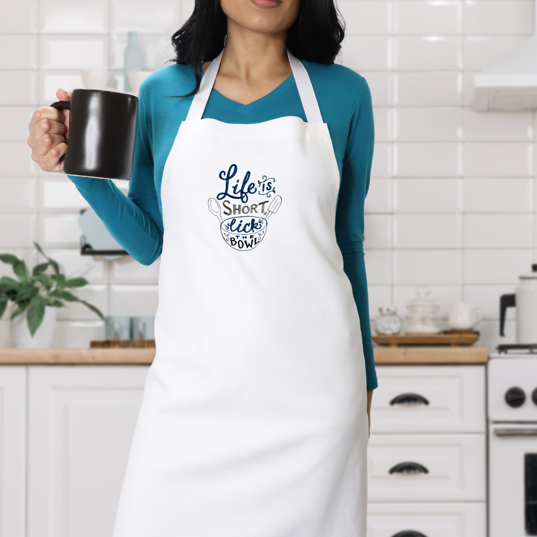 Life is Short, Lick The Bowl – Funny Embroidered Kitchen Apron