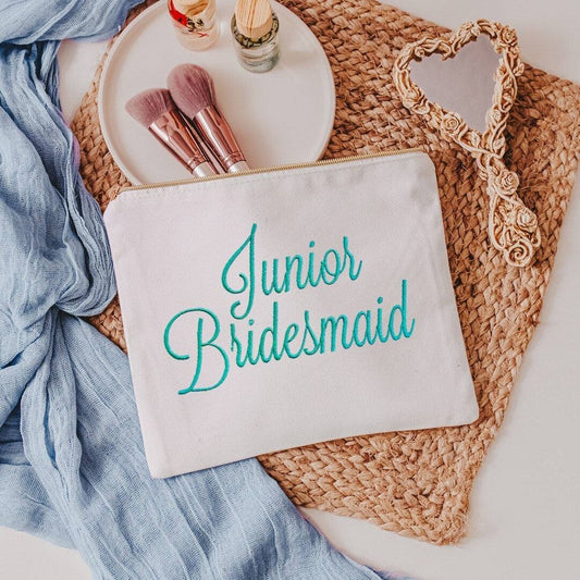 Introducing our beautifully crafted canvas cosmetic bag, perfect for any Jr Bridesmaid! The bag is made of sturdy canvas material, ensuring it will last through all