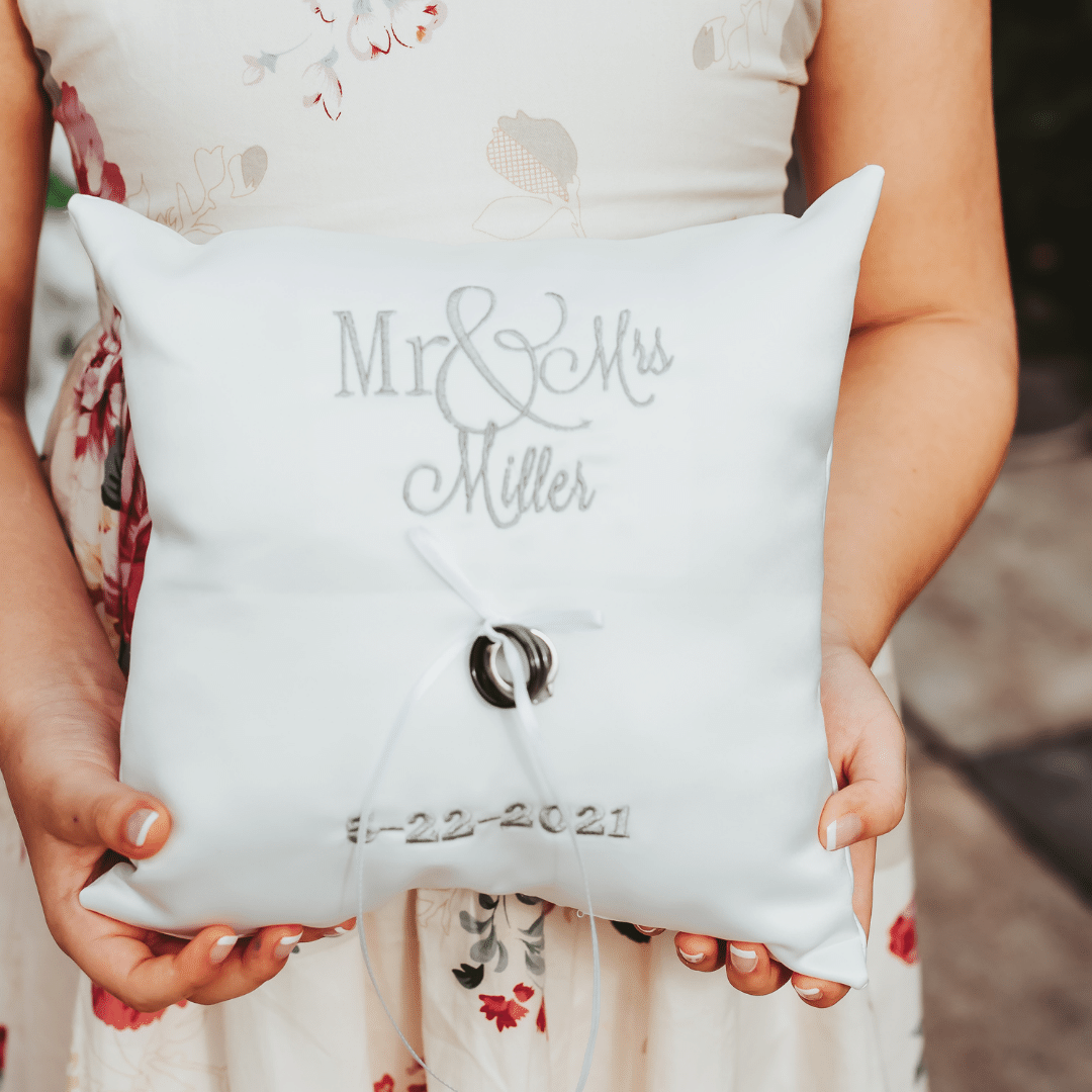 Custom Embroidered Wedding Ring Pillow Personalized Satin, 9