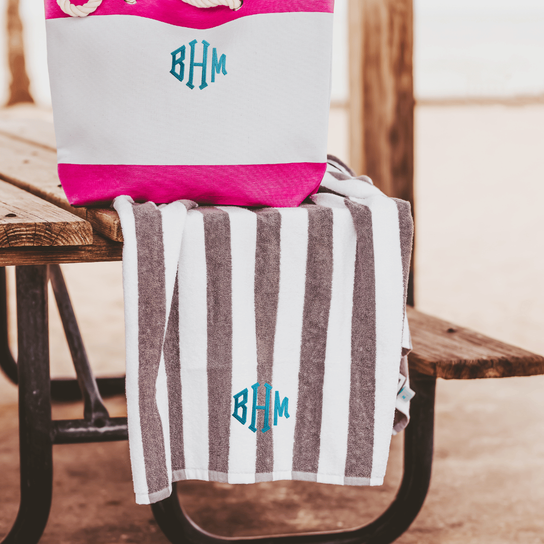 Embroidered Canvas Beach Bag Hot Pink