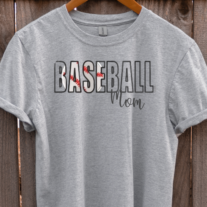 "Baseball Mom" Glitter HTV Embroidered T-Shirt