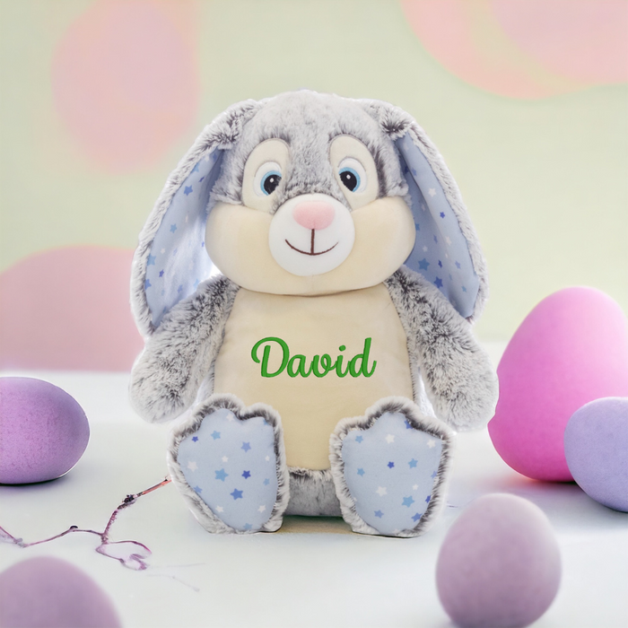 Personalized Blue Embroidered Easter Bunny - 18 Inch, Customizable Design