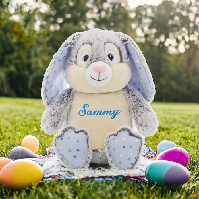 
Embrace the spirit of Easter with our charming Personalized Blue Embroidered Easter Bunny! Standing tall at 18 inches, this cuddly companion is a delightful additio