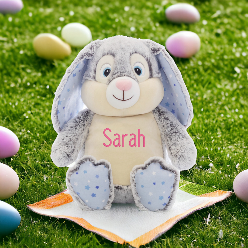 
Embrace the spirit of Easter with our charming Personalized Blue Embroidered Easter Bunny! Standing tall at 18 inches, this cuddly companion is a delightful additio