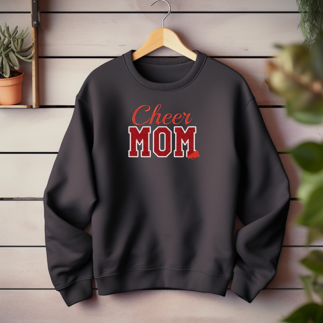 Stylish Cheer Mom Crewneck Sweatshirt | Personalized Embroidery | Gildan Fabric