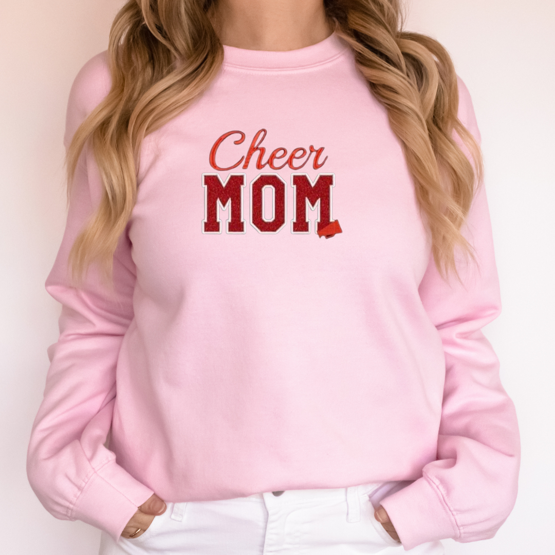 Stylish Cheer Mom Crewneck Sweatshirt | Personalized Embroidery | Gildan Fabric