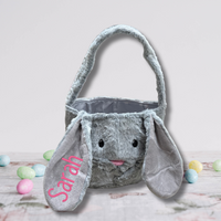 Personalized Plush Gray Easter Bunny Basket