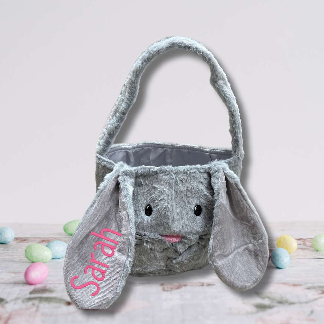 Personalized Plush Gray Easter Bunny Basket