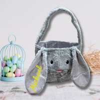 Personalized Plush Gray Easter Bunny Basket
