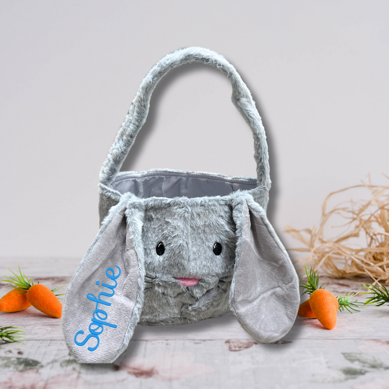 Personalized Plush Gray Easter Bunny Basket