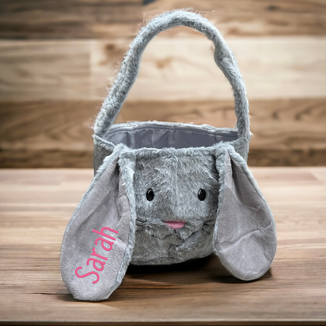 Personalized Plush Gray Easter Bunny Basket