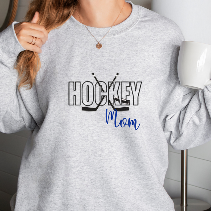 Custom Hockey Mom Crew Neck Sweatshirt in Gray