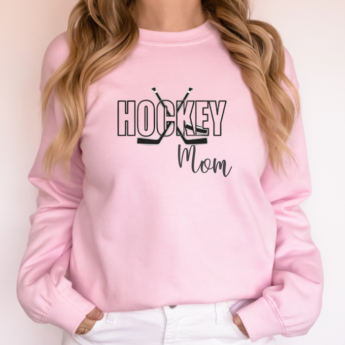 Custom Hockey Mom Crew Neck Sweatshirt in Pink