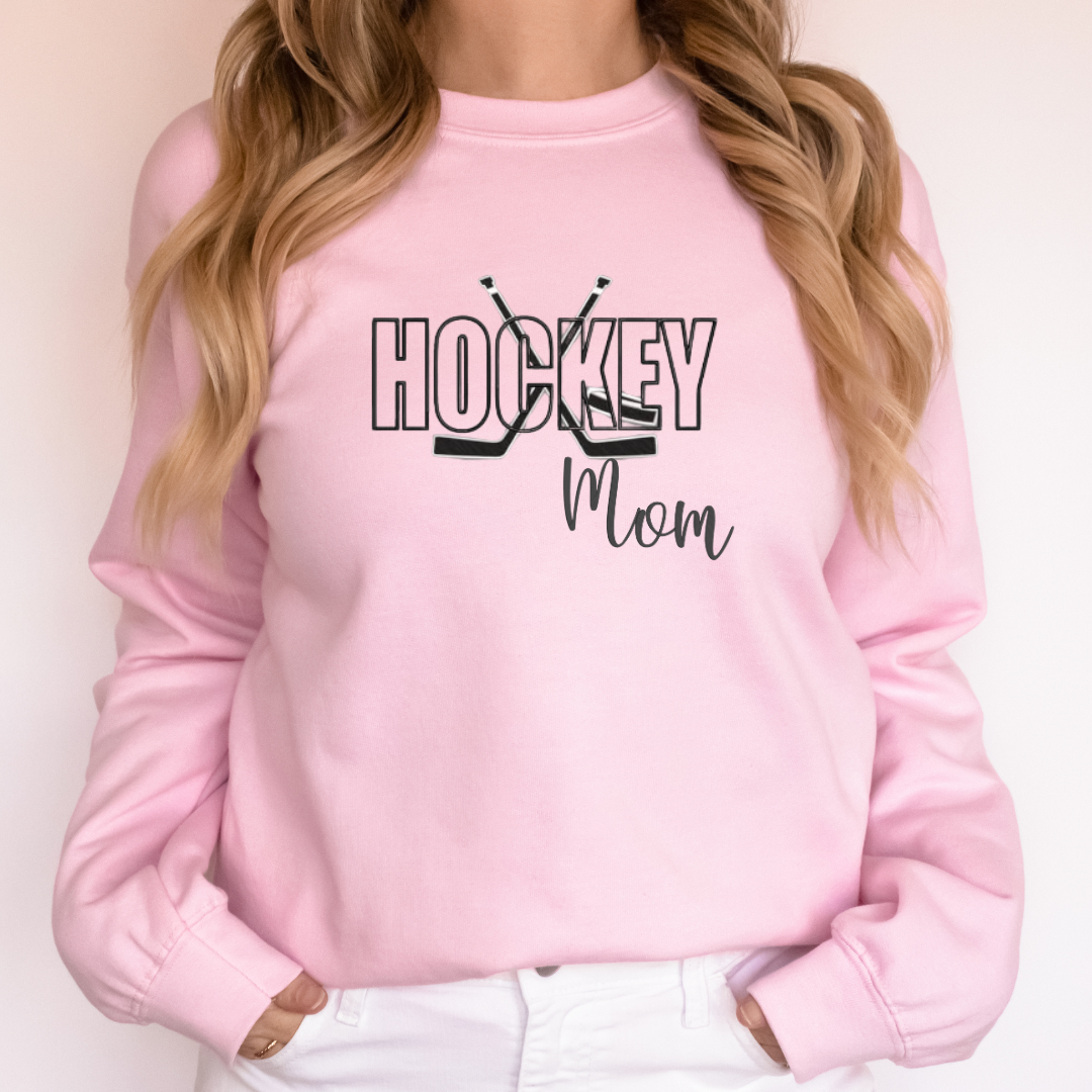 Custom Hockey Mom Crew Neck Sweatshirt in Pink