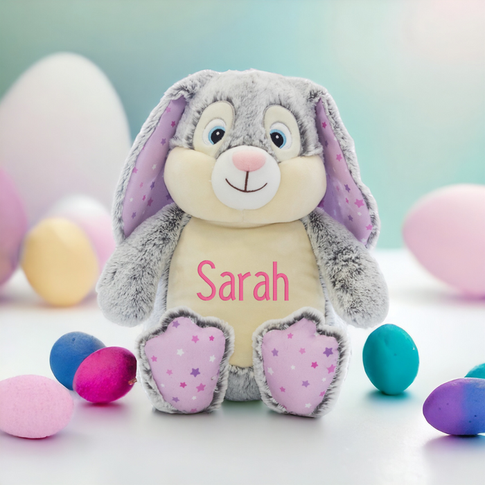 
Welcome the joy of Easter with our delightful Personalized Purple Embroidered Easter Bunny! Standing tall at 18 inches, this cuddly companion is a charming addition