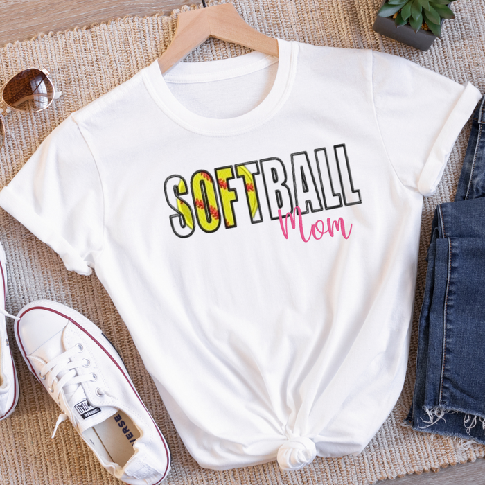 Sparkling Softball Mom Embroidered T-Shirt