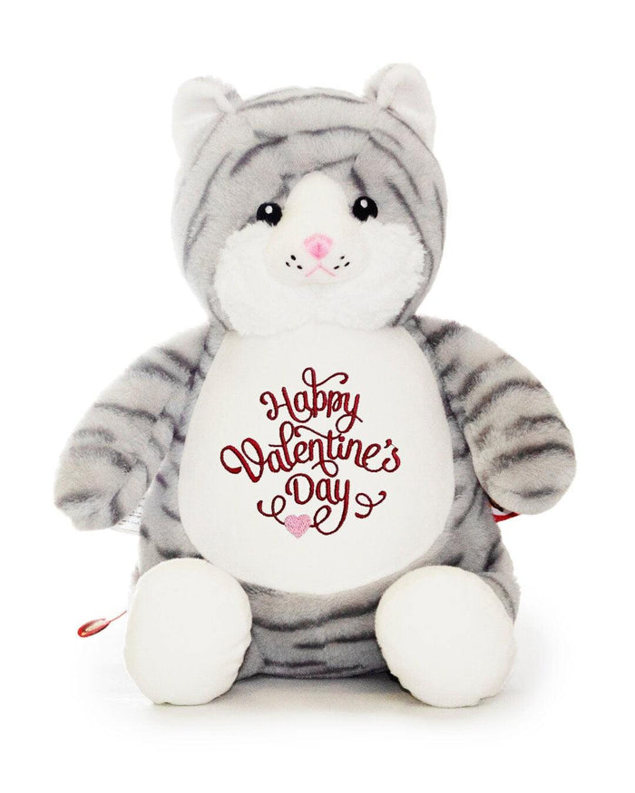 Love is in the air! Surprise your special someone with a cute cat for Valentine's Day. This 18 inch tall cat is soft, plush and ready to show how much you care. Feat