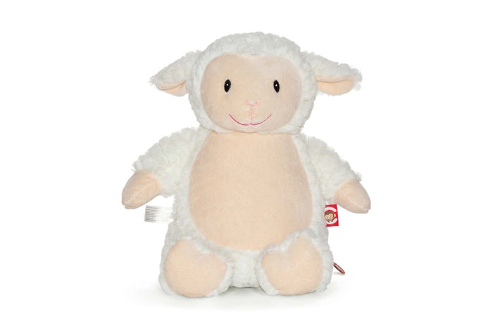 This 18 inch plush lamb is made from soft and cuddly materials, making it the perfect companion for children and adults alike. The lamb features an embroidered messa