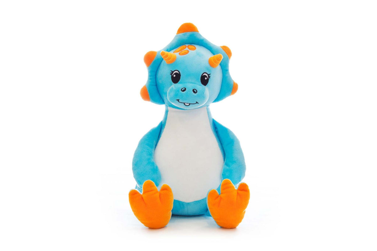 Love is in the air! Surprise your special someone with a cute dinosaur for Valentine's Day. This 18 inch tall blue dinosaur is soft, plush and ready to show how much