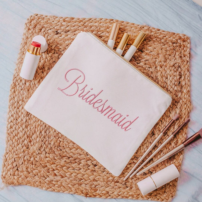 Introducing our beautifully crafted canvas cosmetic bag, perfect for any bridesmaid! The bag is made of sturdy canvas material, ensuring it will last through all the