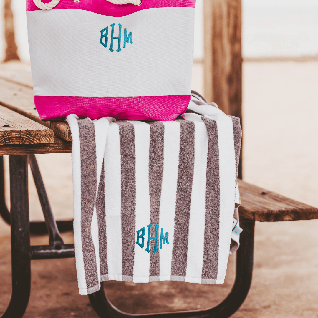 Monogrammed beach bag and towel outlet