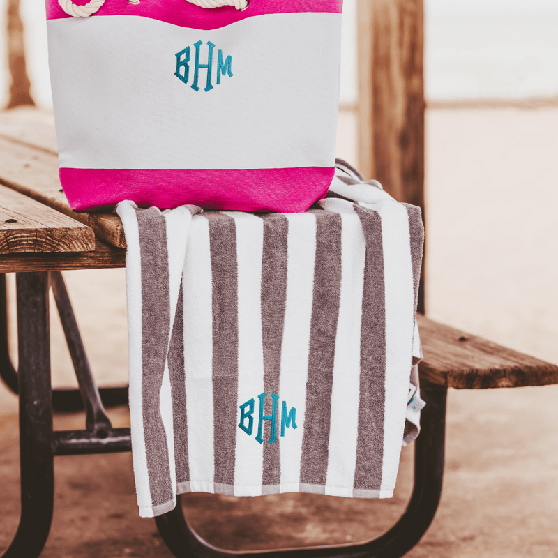 Embroidered Canvas Beach Bag Hot Pink